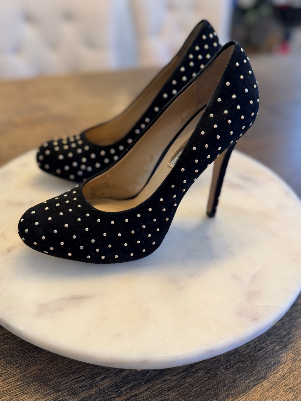 INC International Concepts Black Suede Studded High Heel Pumps